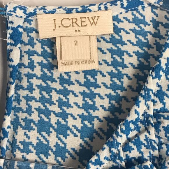 J CREW Houndstooth Plaid Ruffle Front Bib Shirt Top Teal  Blue White sz 2 - Picture 5 of 9